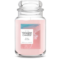 Yankee Candle tarro frontal mostrando el diseño y aroma Pink Sands beneficioso para ambientes
