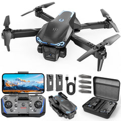 YGFBQE dron frente y paquete mostrando diseño portátil y seguridad