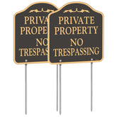 YHAIATTA front view of two signs showing clear private property message and quick deterrence