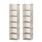 YOUDENOVA vista frontal del organizador colgante beige mostrando seis estantes y estructura estable