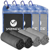 YQXCC empaque frontal del pack de 4 toallas frías mostrando dimensiones
