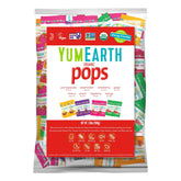 YumEarth paquete frontal mostrando las 250 piruletas, práctico y seguro