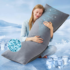 YZ HOME almohada corporal frontal mostrando forma y funda gris para mejor descanso