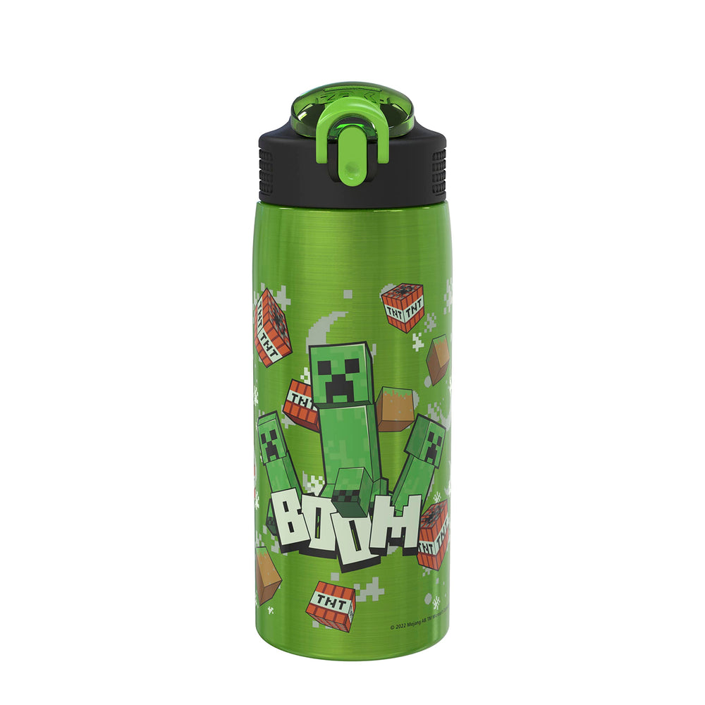 Zak Designs vista frontal de la botella con diseño Creeper, atractivo visual