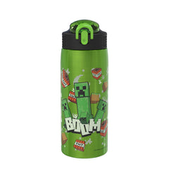 Zak Designs vista frontal de la botella con diseño Creeper, atractivo visual