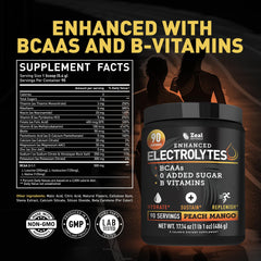 Detalle de etiqueta Zeal Naturals con lista de electrolitos y vitaminas