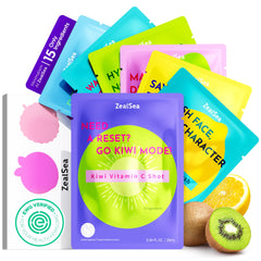 ZealSea pack frontal mostrando las 7 mascarillas y sus beneficios