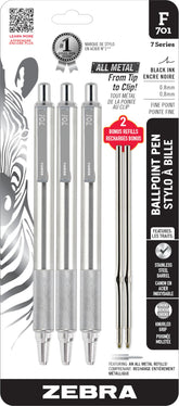 Zebra Pen F-701 vista frontal del paquete mostrando diseño metálico y profesionalidad