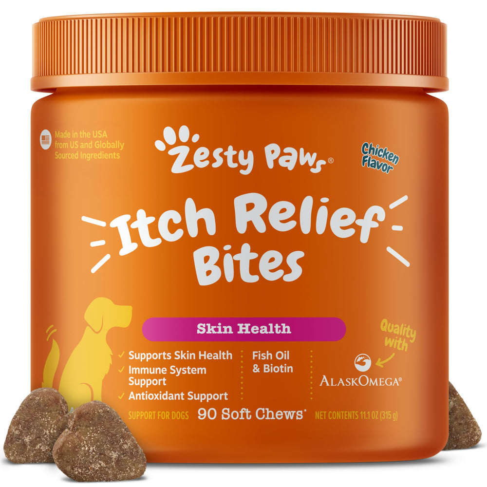 Zesty Paws frente del empaque mostrando 90ct y beneficios