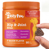Zesty Paws vista frontal del envase mostrando formato y sabor bacon