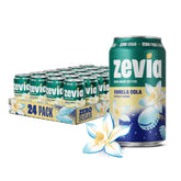 Zevia front packaging of 24-pack showing cans and branding, convenient storage benefit