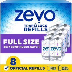ZEVO front packaging showing eight refill cartridges and pack benefit