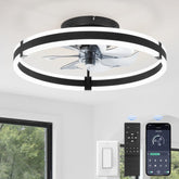 ZMISHIBO vista frontal del ventilador con luz, diseño negro compacto y ahorro