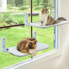 Zoratoo percha de ventana frontal instalada mostrando apoyo y vista para gatos