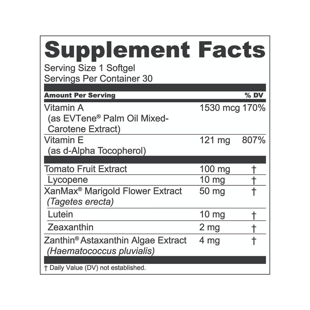 1MD Nutrition gota de aceite de softgel VisionMD detalle de la fórmula liposoluble