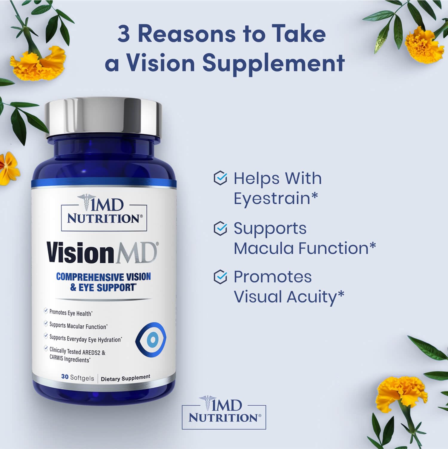 1MD Nutrition softgel VisionMD detalle de textura que facilita la ingestión