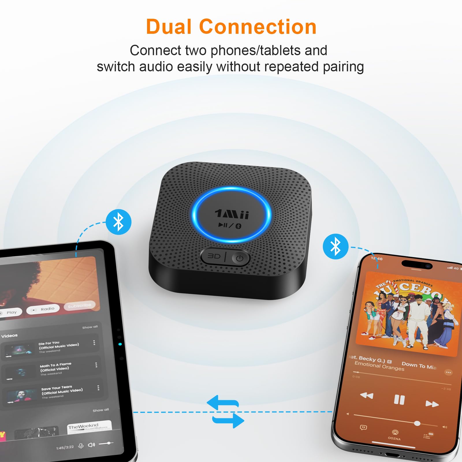 1Mii B06+ emparejado con smartphone para control de música remoto
