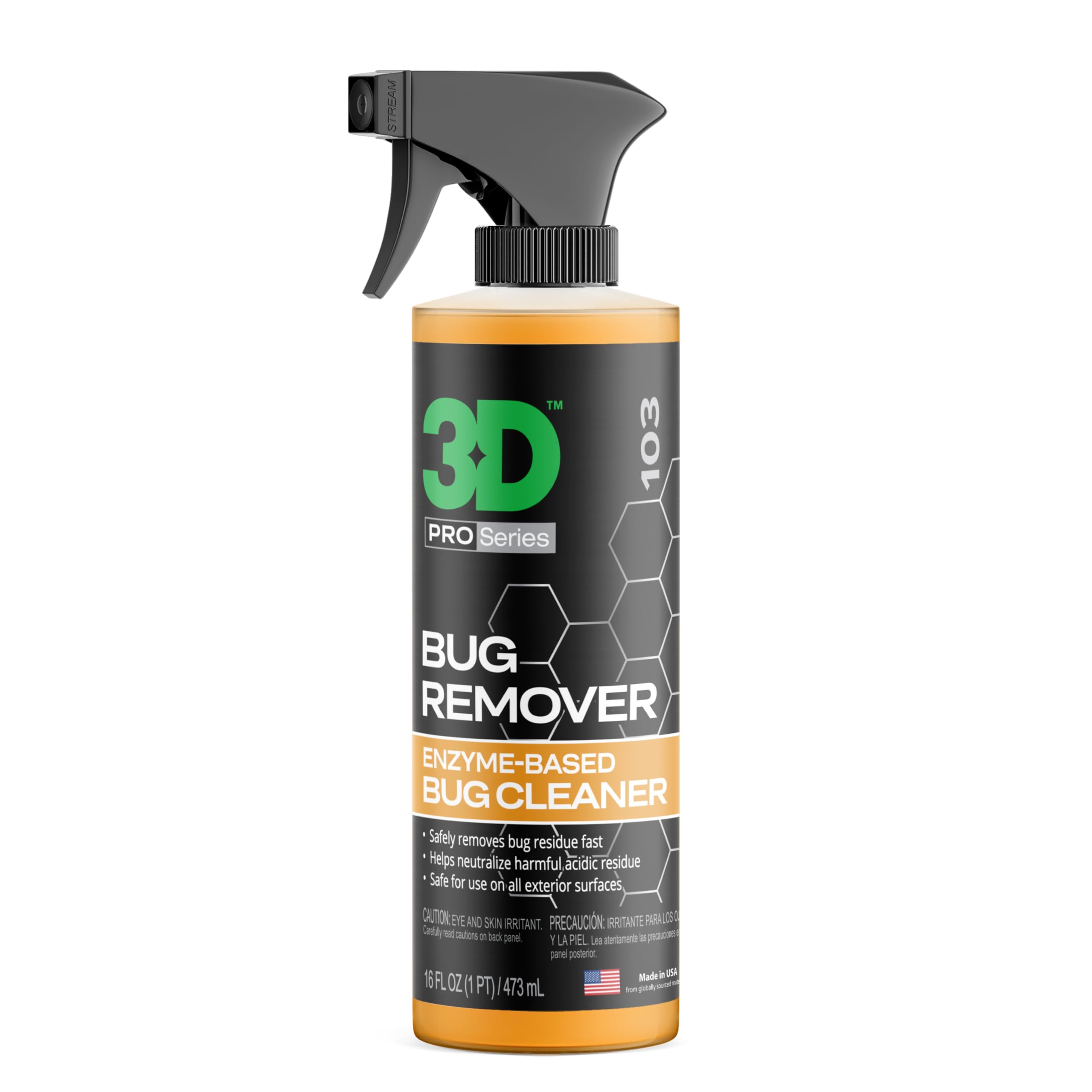 3D Bug Remover frasco frontal mostrando el envase y diseño de marca, limpieza rápida