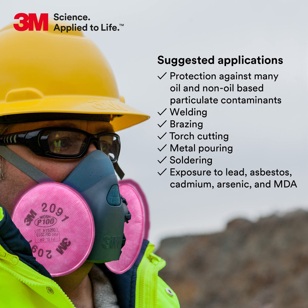 3M 2091 label close-up displays certification information and compliance benefit