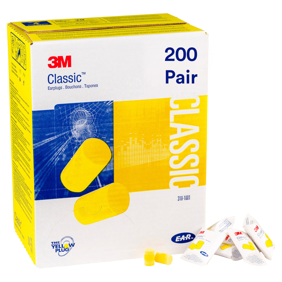 3M tapones E-A-R Classic frontal del empaque muestra protección auditiva