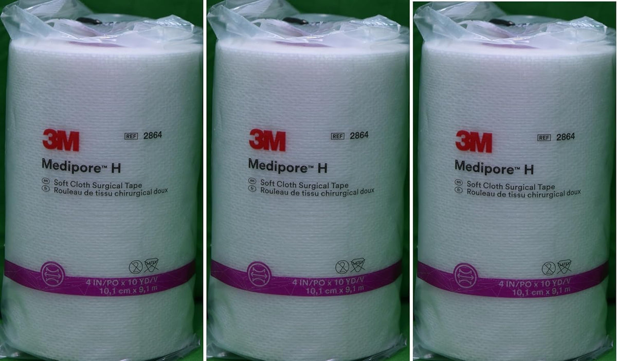 3M Medipore H rollo frontal mostrando ancho y etiqueta, adhesión segura y suave