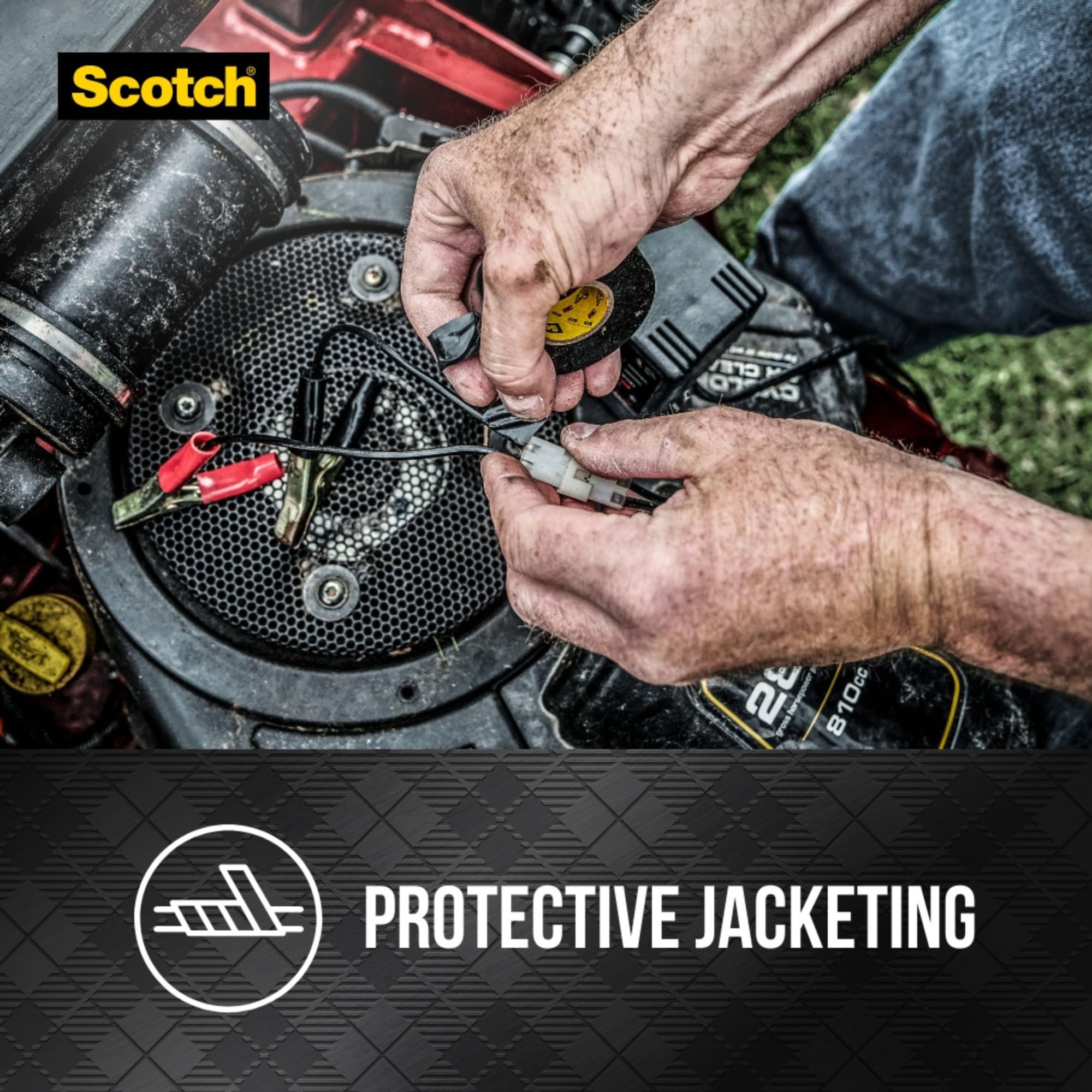 3M Scotch Super 33+ extremo cortado que muestra grosor y elasticidad