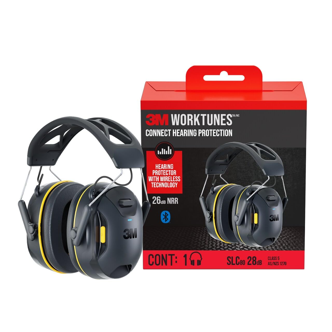 3M WorkTunes Connect vista frontal mostrando diseño ligero y protección