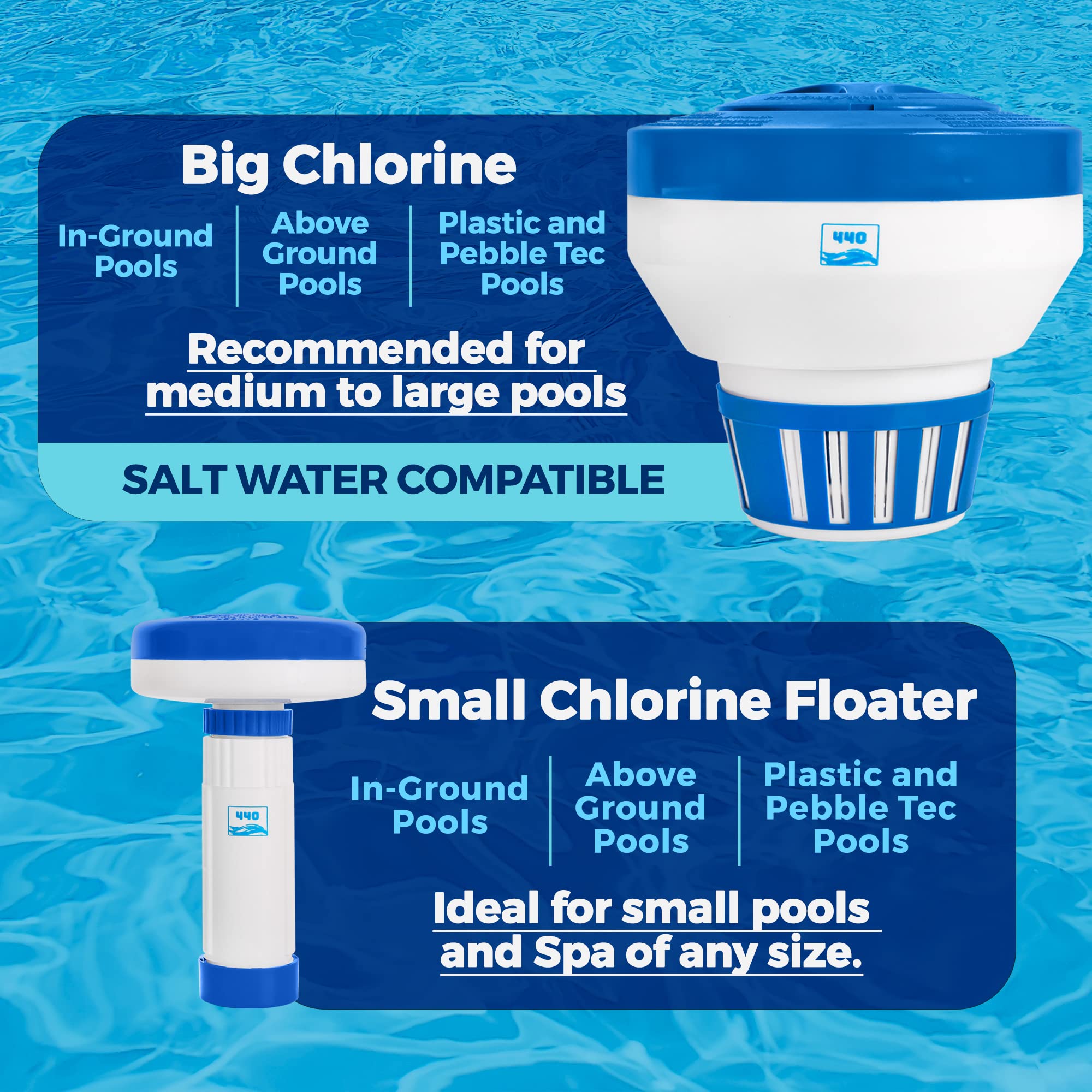 440 dispensador flotando en piscina distribuyendo cloro de forma continua