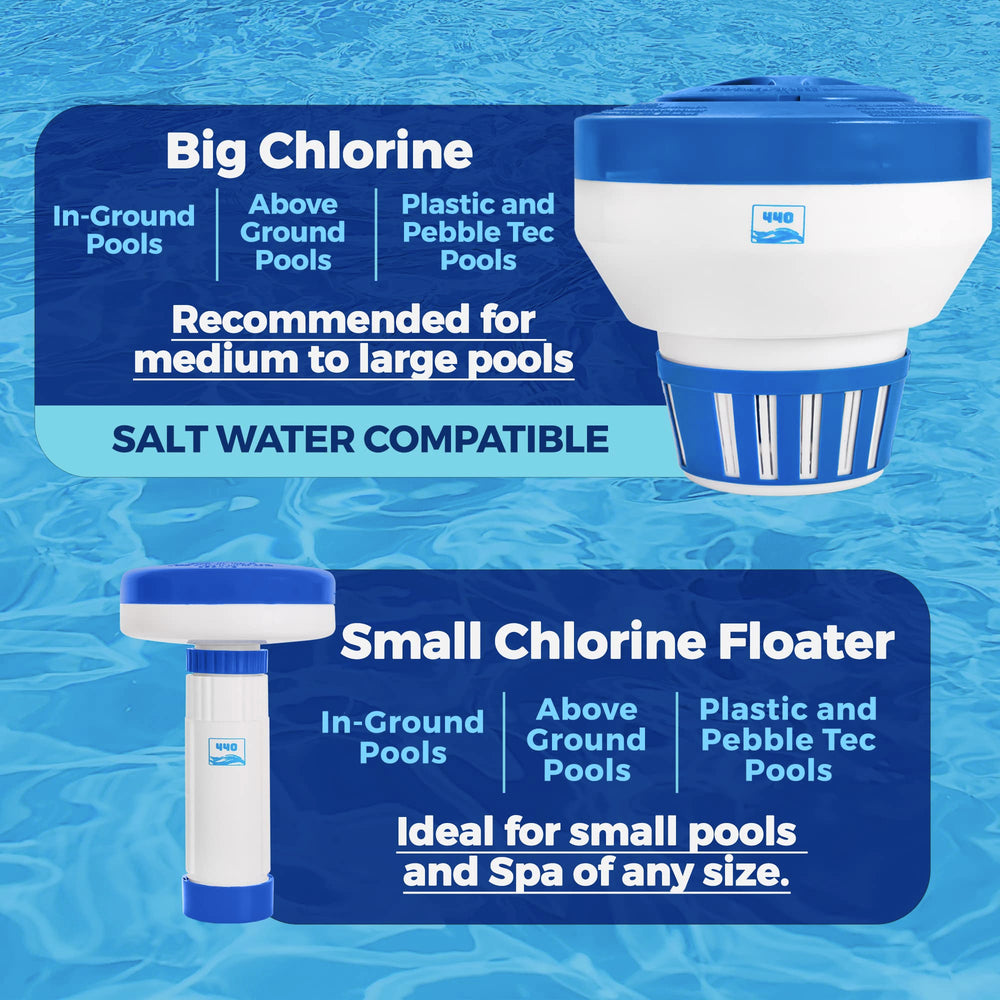 440 dispensador flotando en piscina distribuyendo cloro de forma continua