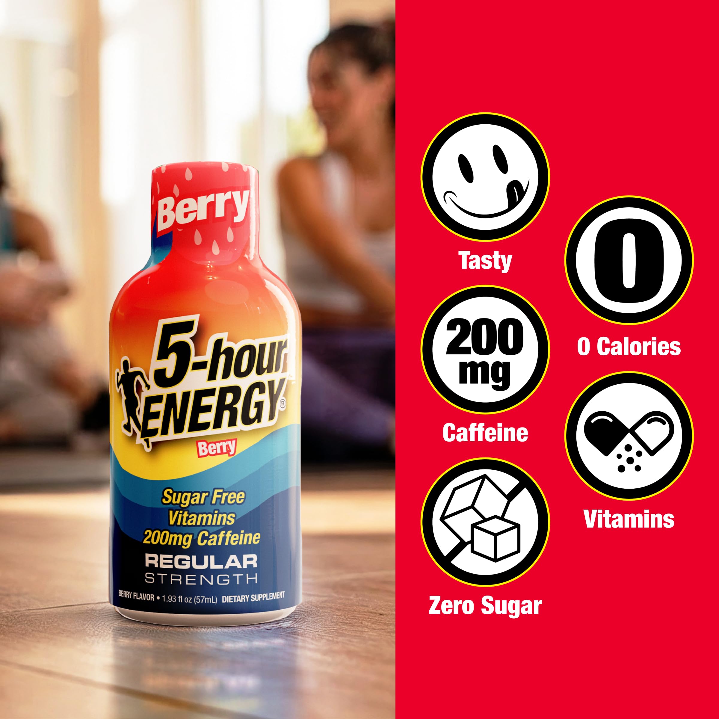 5-hour ENERGY comparación de tamaño junto a una taza para referencia portable