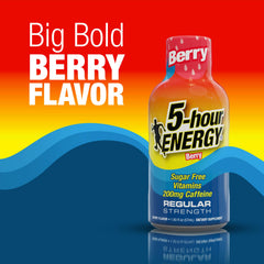5-hour ENERGY detalle de botella Berry destacando cierre sellado y portátil
