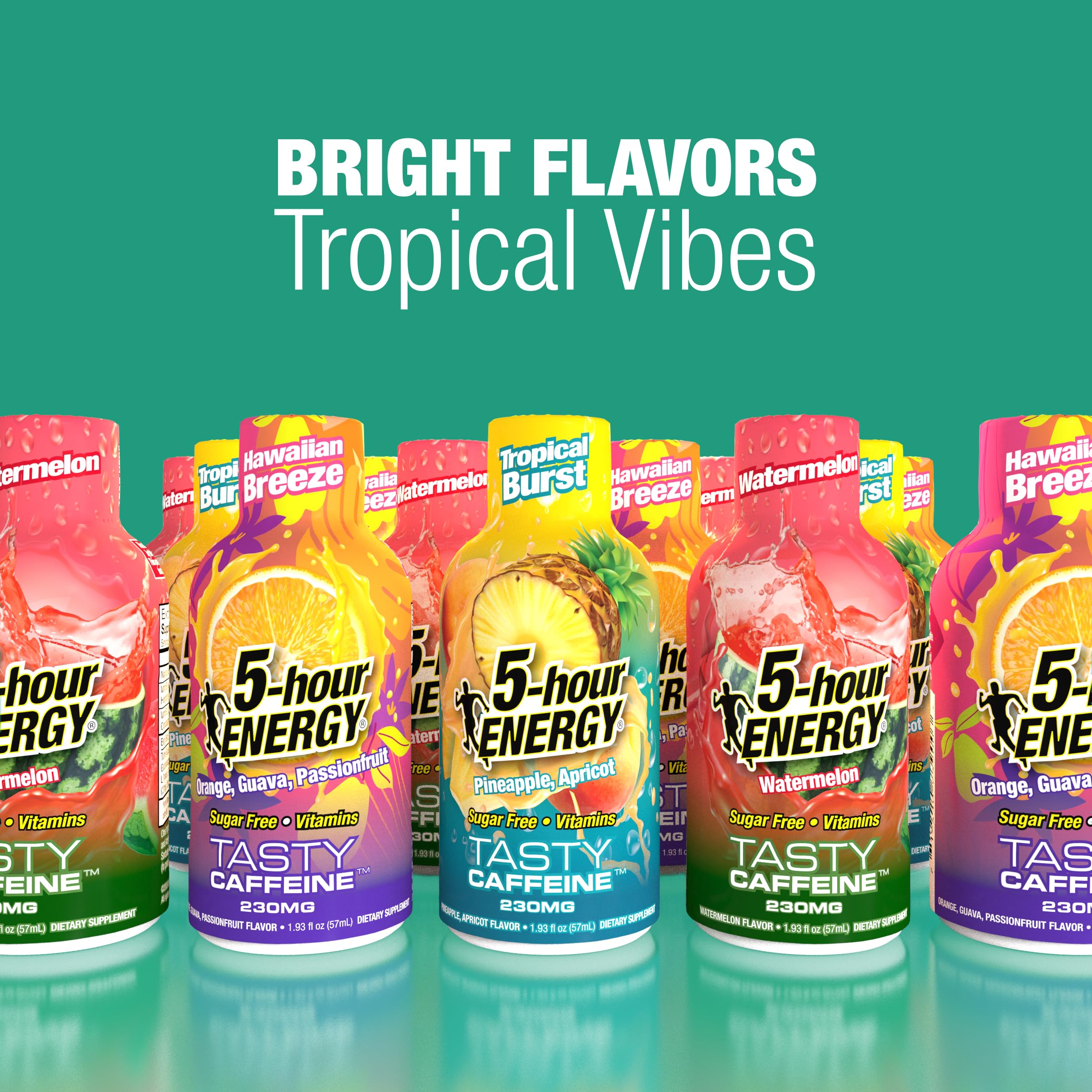 5-hour ENERGY etiqueta con lista de ingredientes y beneficios visibles