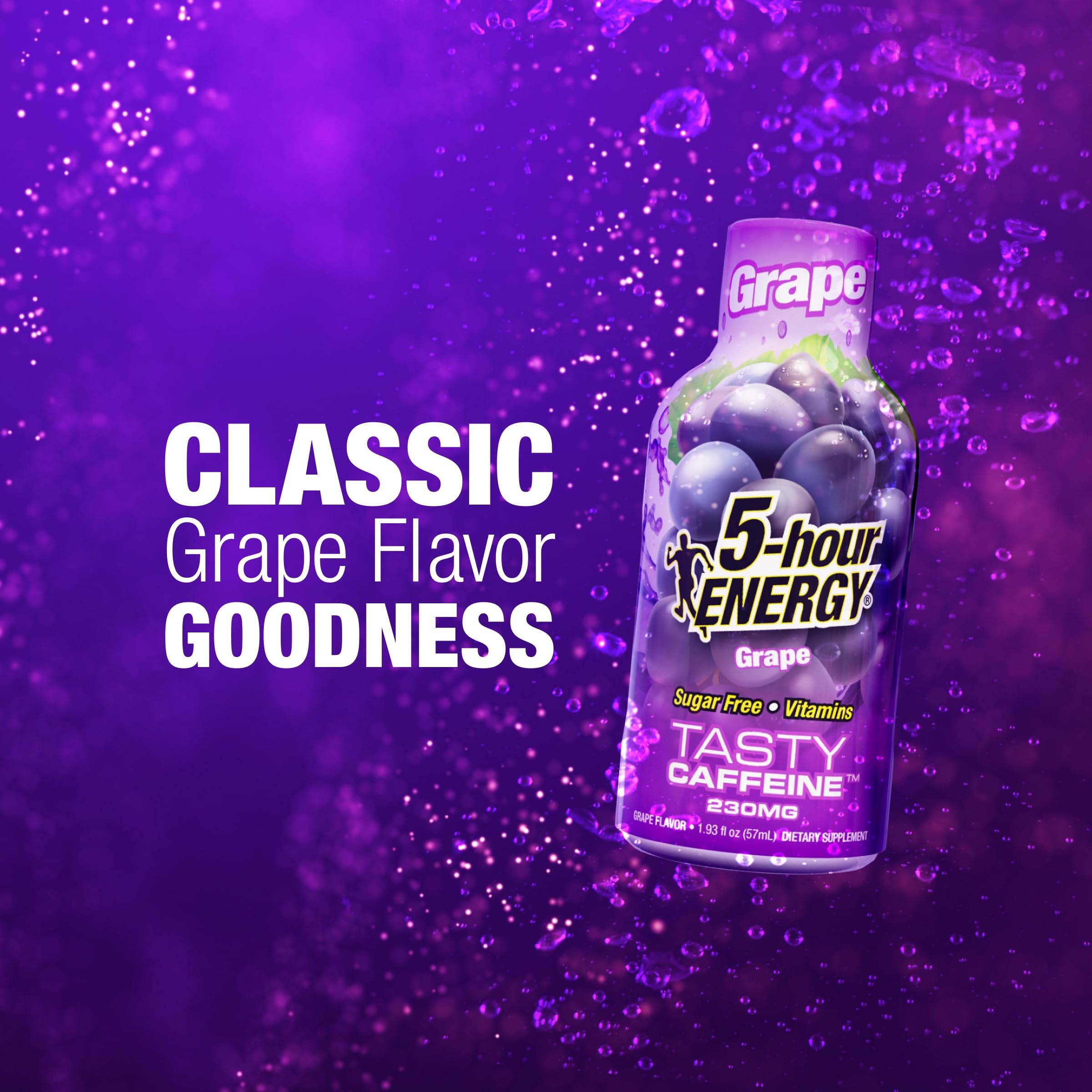 5-hour ENERGY detalle del fluido morado destacando textura y atractivo de sabor