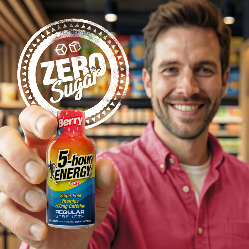 5-hour ENERGY etiqueta nutricional que muestra cafeína y vitaminas B