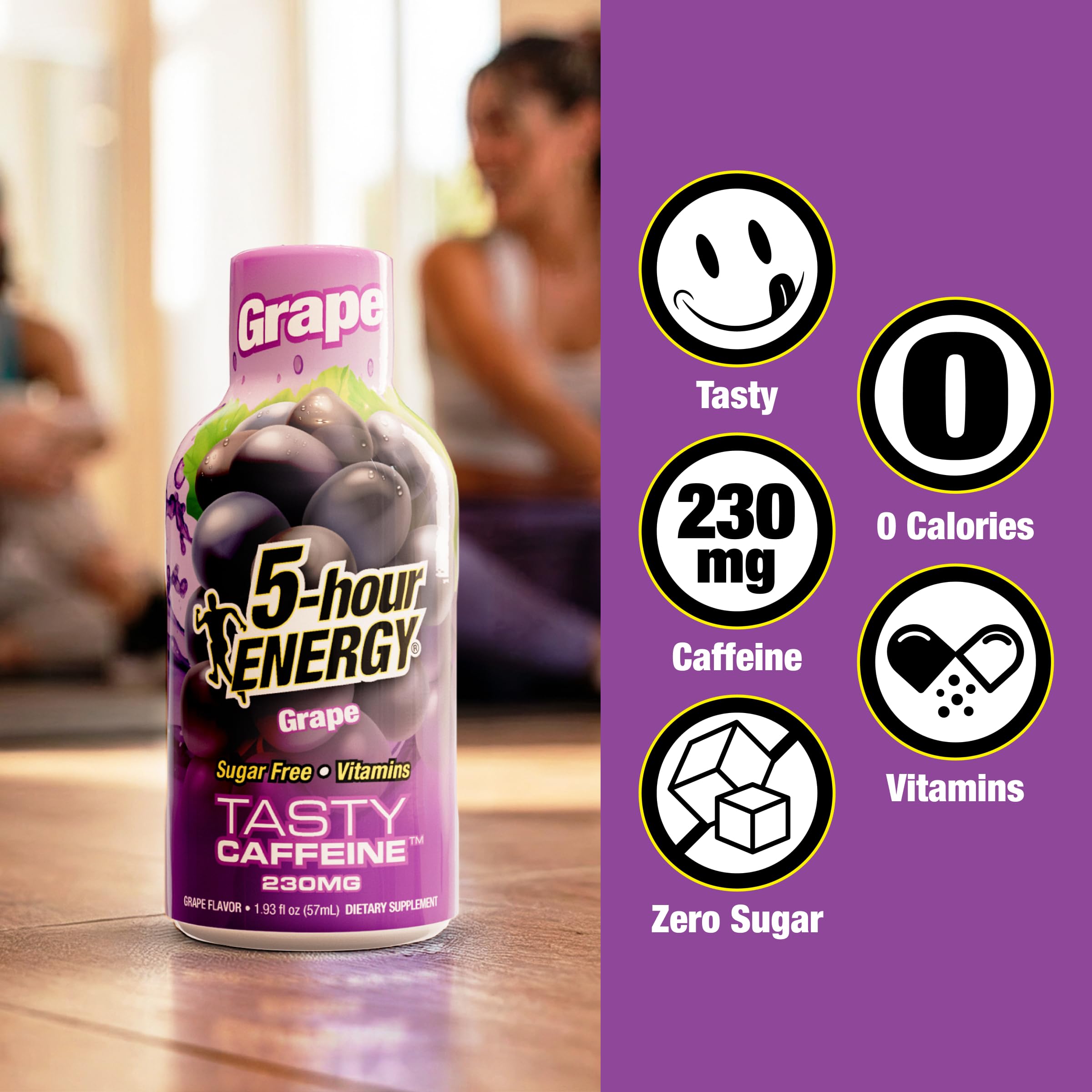 5-hour ENERGY etiqueta con ingredientes y vitaminas B para información clara