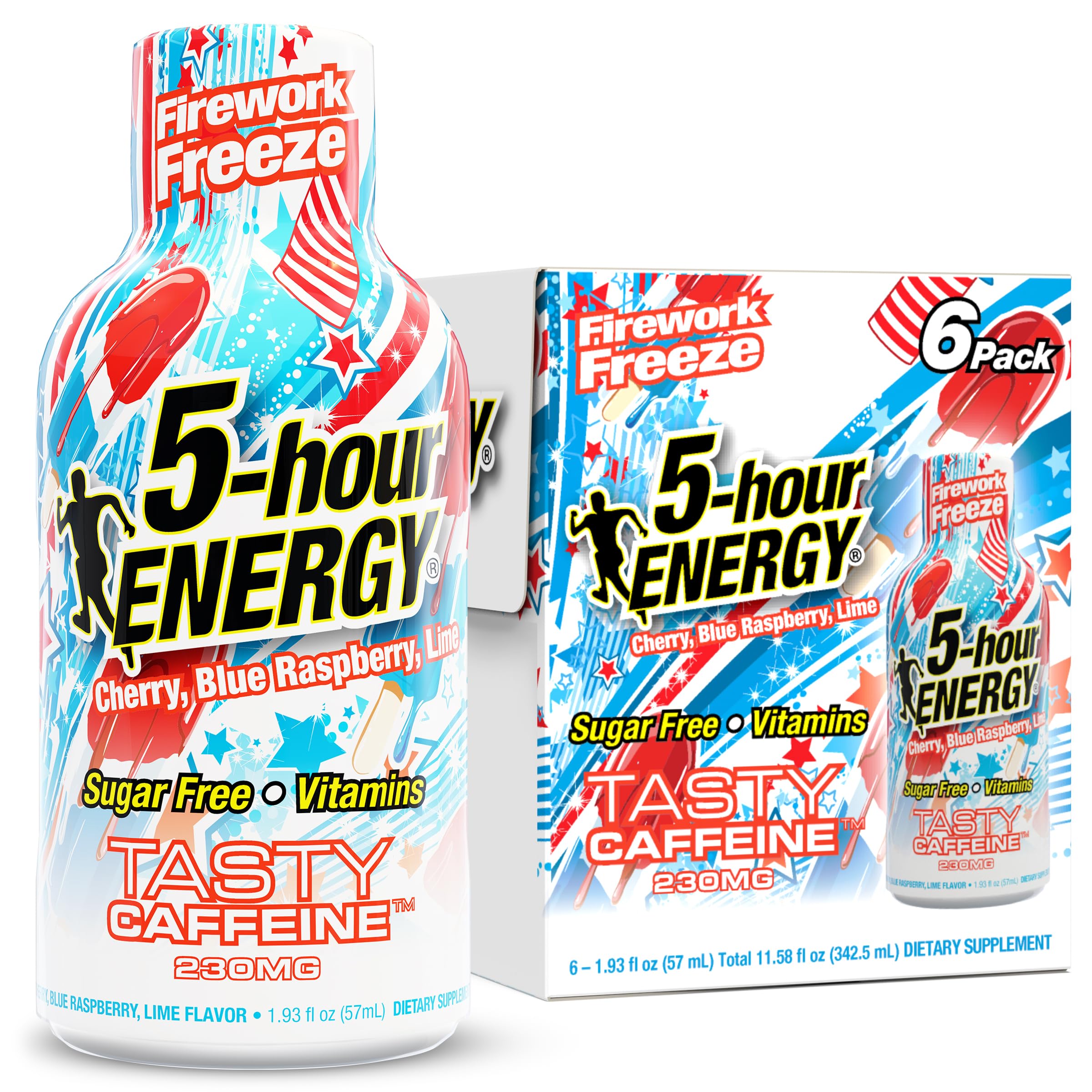 5-hour ENERGY botella frontal mostrando sabor Firework Freeze y conveniencia inmediata