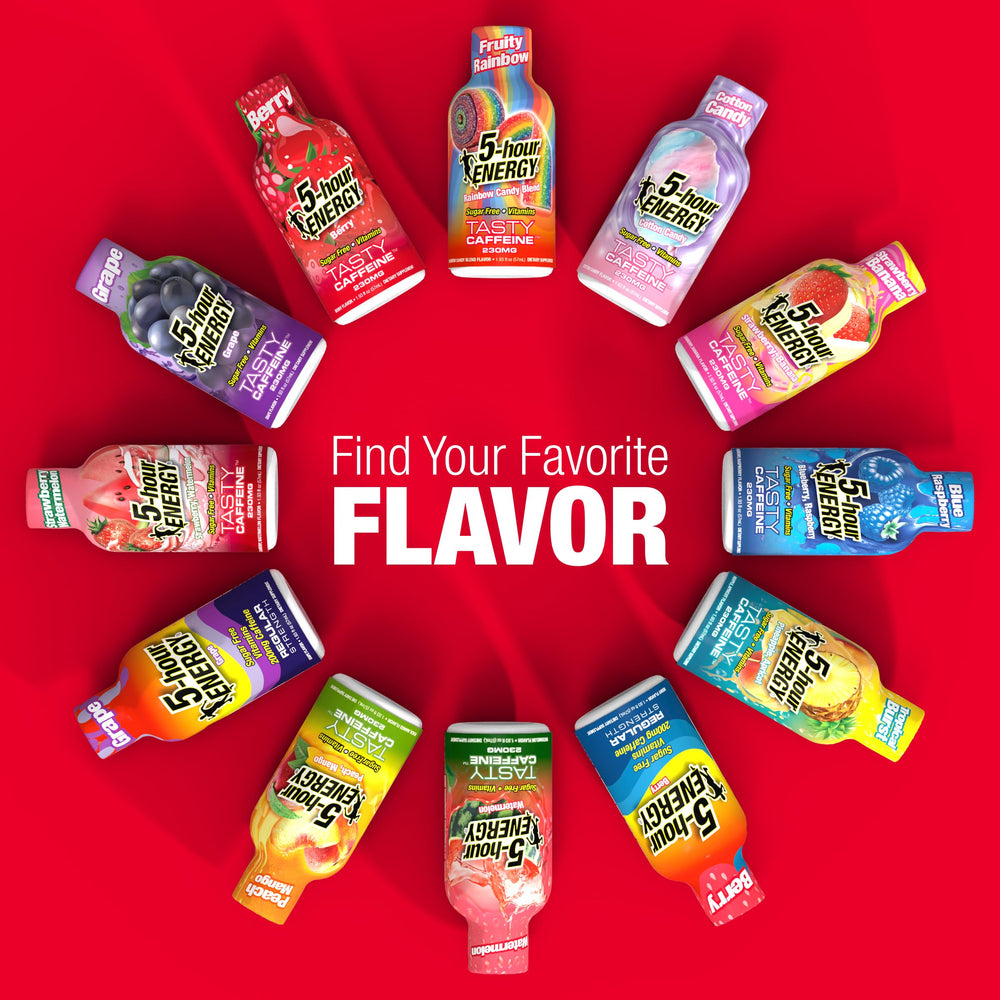 5-hour ENERGY caja multipack mostrando cantidad y almacenamiento práctico