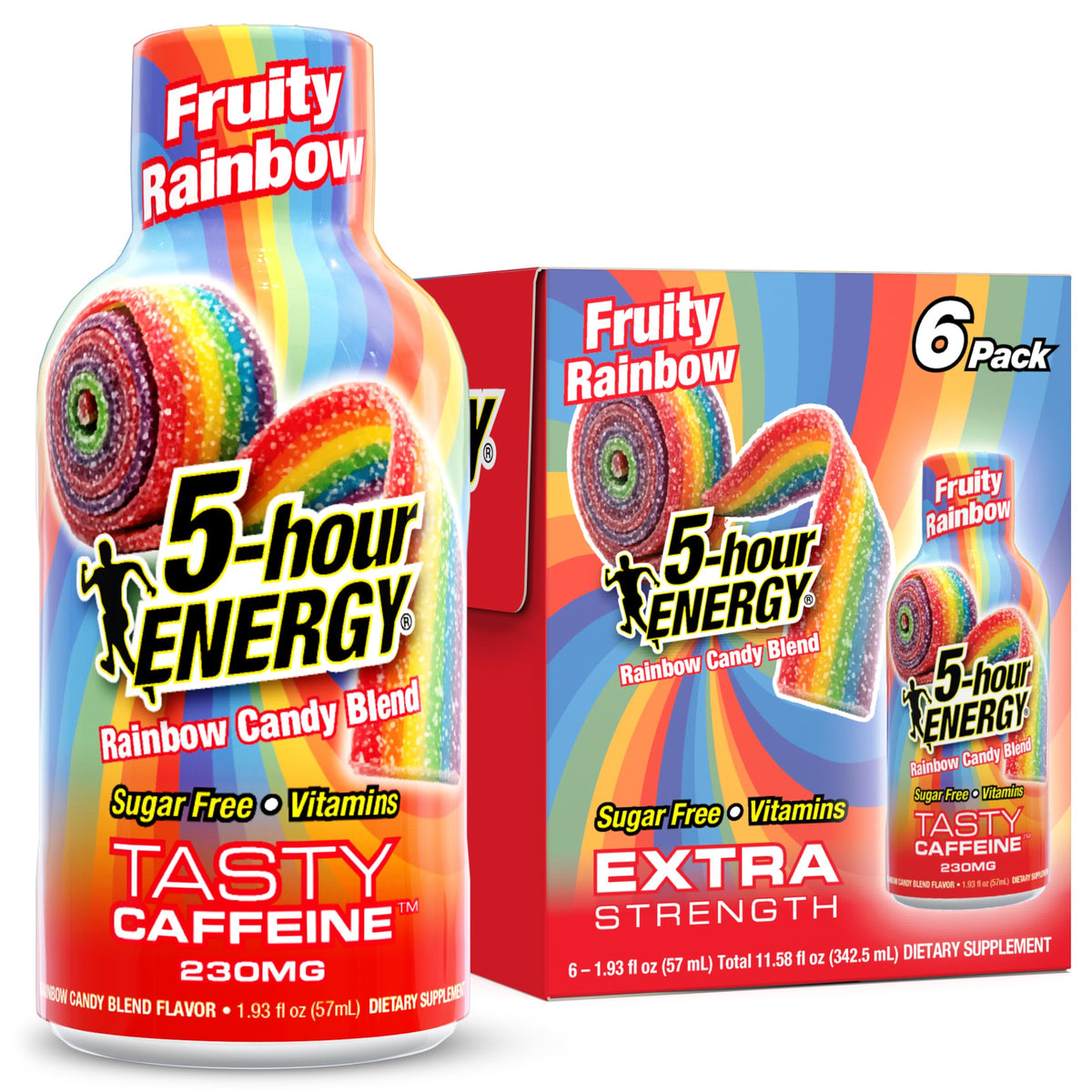 5-hour ENERGY frente del pack de 6 mostrando botellas portátiles y convenientes