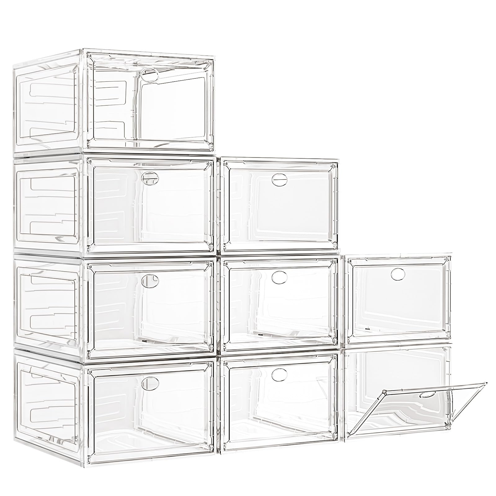 7 code caja frontal transparente mostrando zapatos y fácil identificación