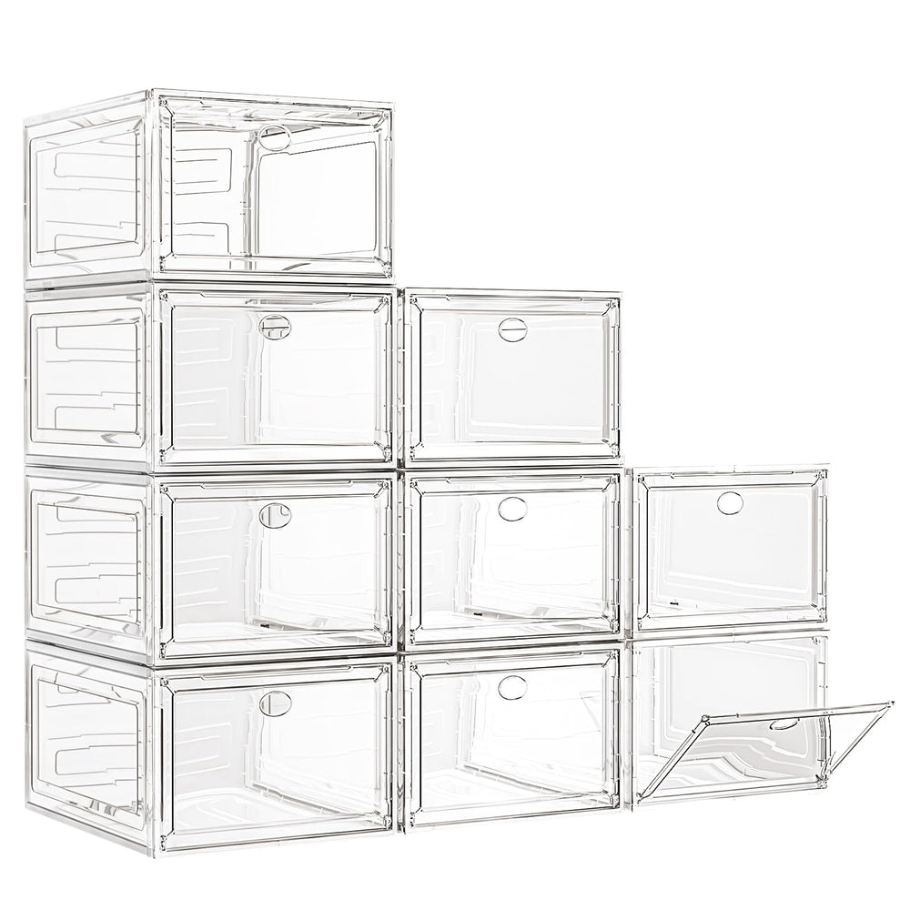 7 code caja frontal transparente mostrando zapatos y fácil identificación
