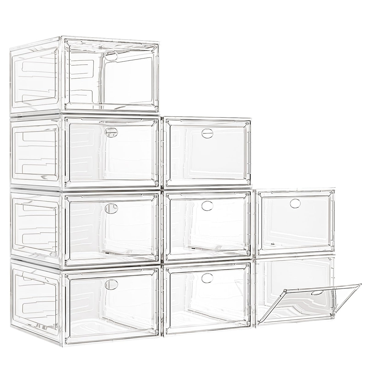 7 code caja frontal transparente mostrando zapatos y fácil identificación