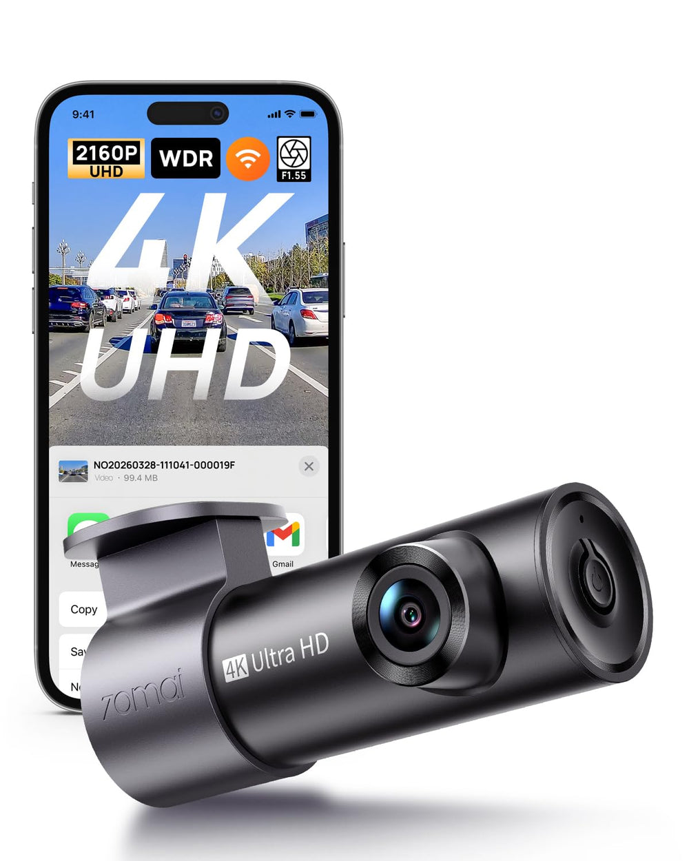 70mai M310 Plus vista frontal del empaquetado y accesorios, practicidad inmediata