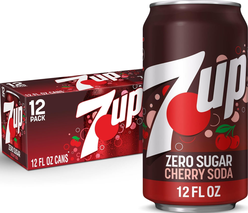 7UP lata frente del empaque mostrando diseño y sabor cereza, ideal para fiestas