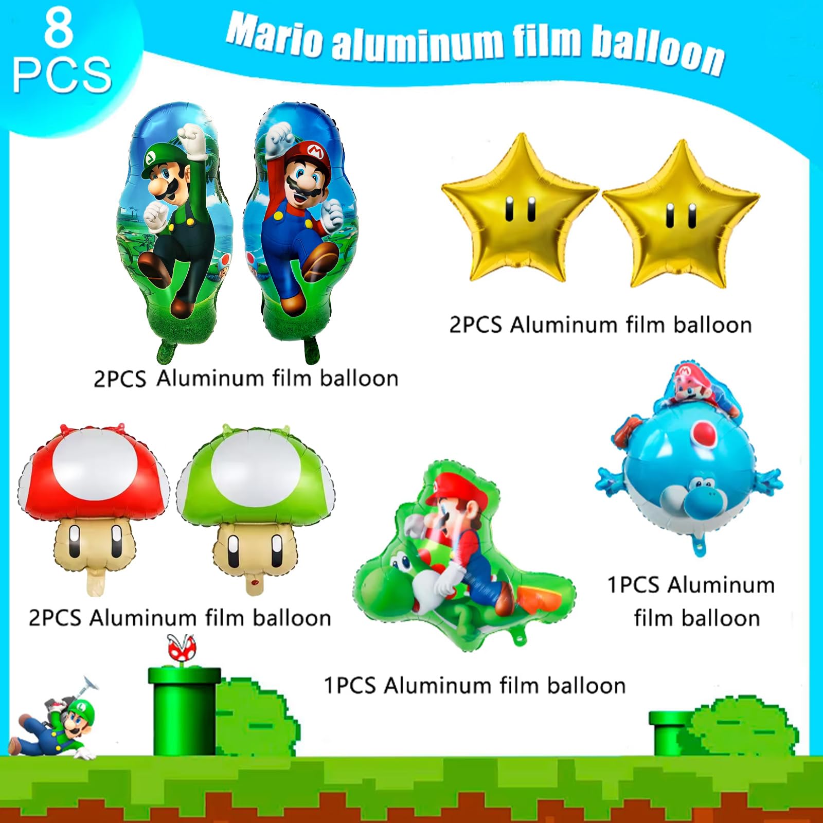 88xiaoyun globos Super Mario en centro de mesa, crean ambiente festivo instantáneo
