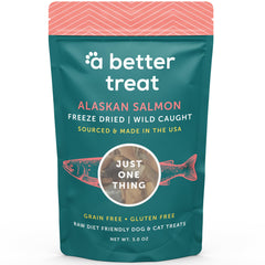 A Better Treat empaque frontal que muestra salmón liofilizado y beneficios