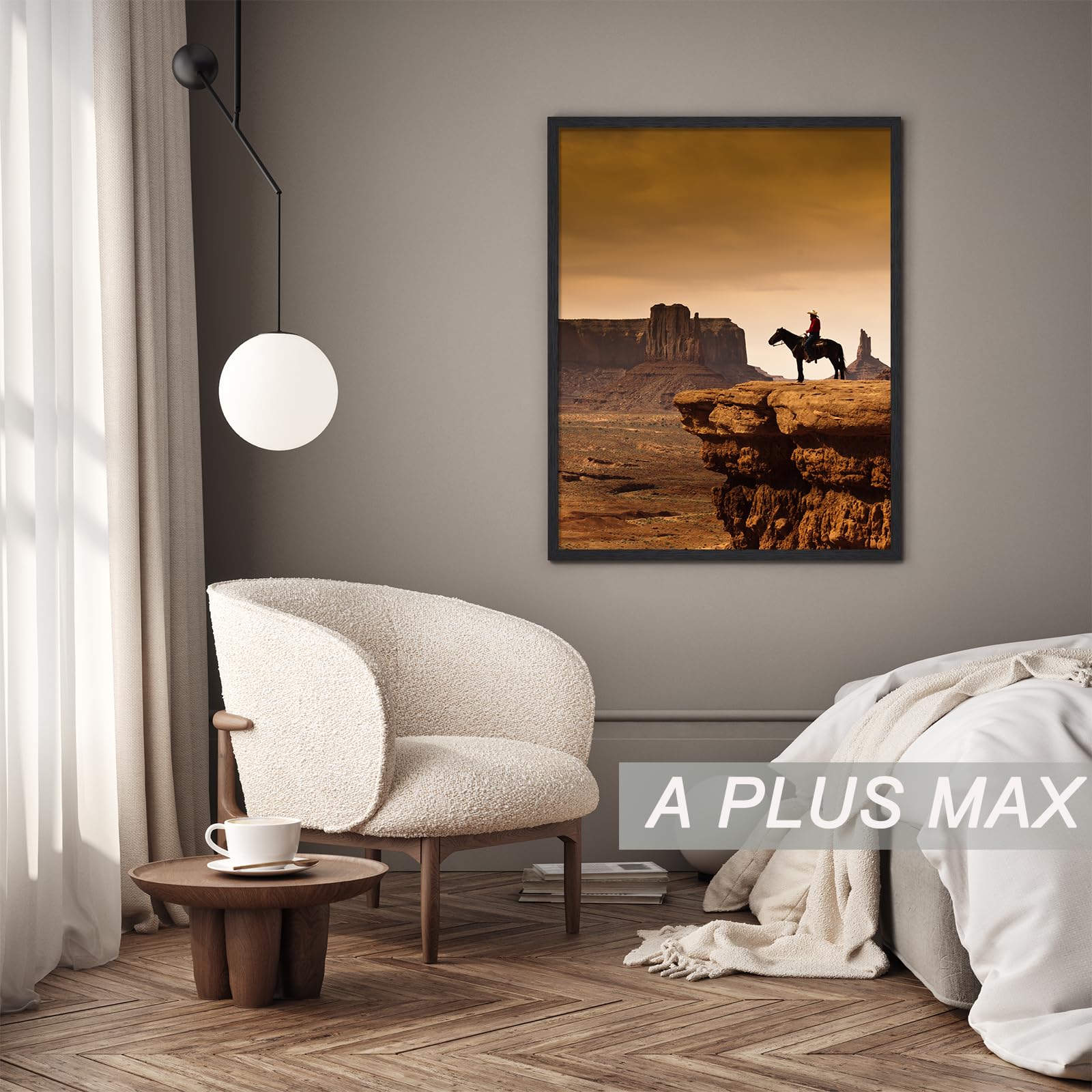 A PLUS MAX etiqueta del marco que indica madera engineered y acabado negro