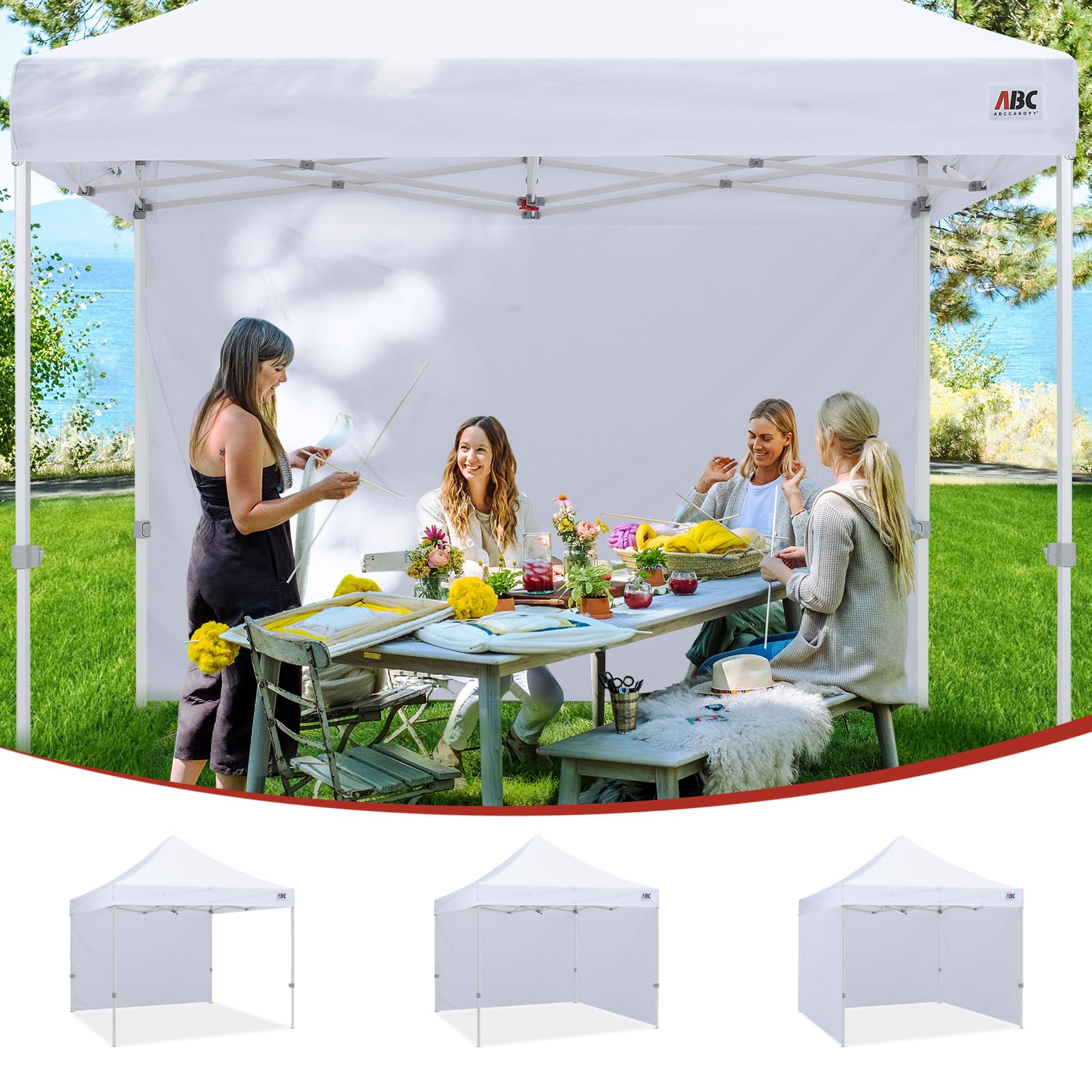 ABCCANOPY panel montado en toldo 10x10 demostrando protección contra sol