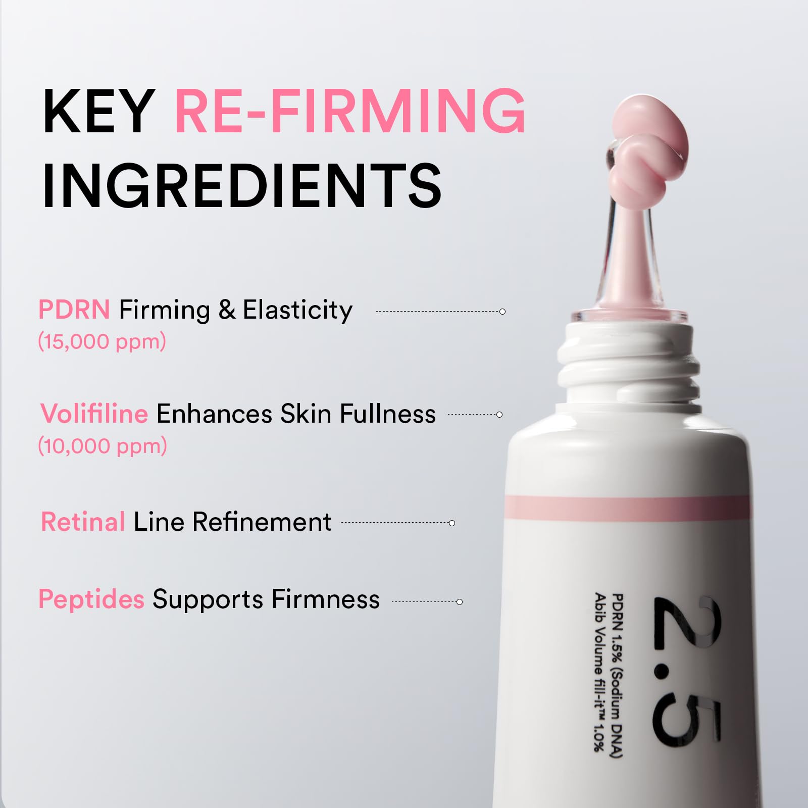Abib etiqueta con ingredientes clave PDRN y Volufiline para volumen