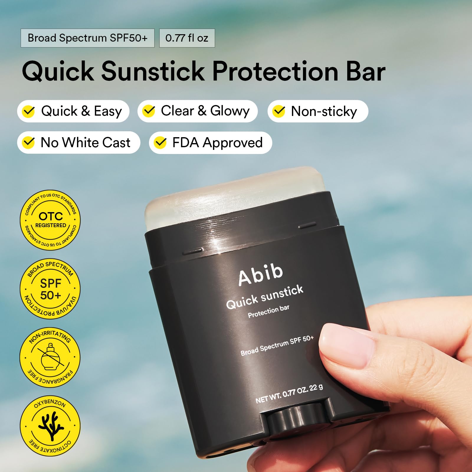 Abib sunsticks held in hand to show compact scale and portability benefit