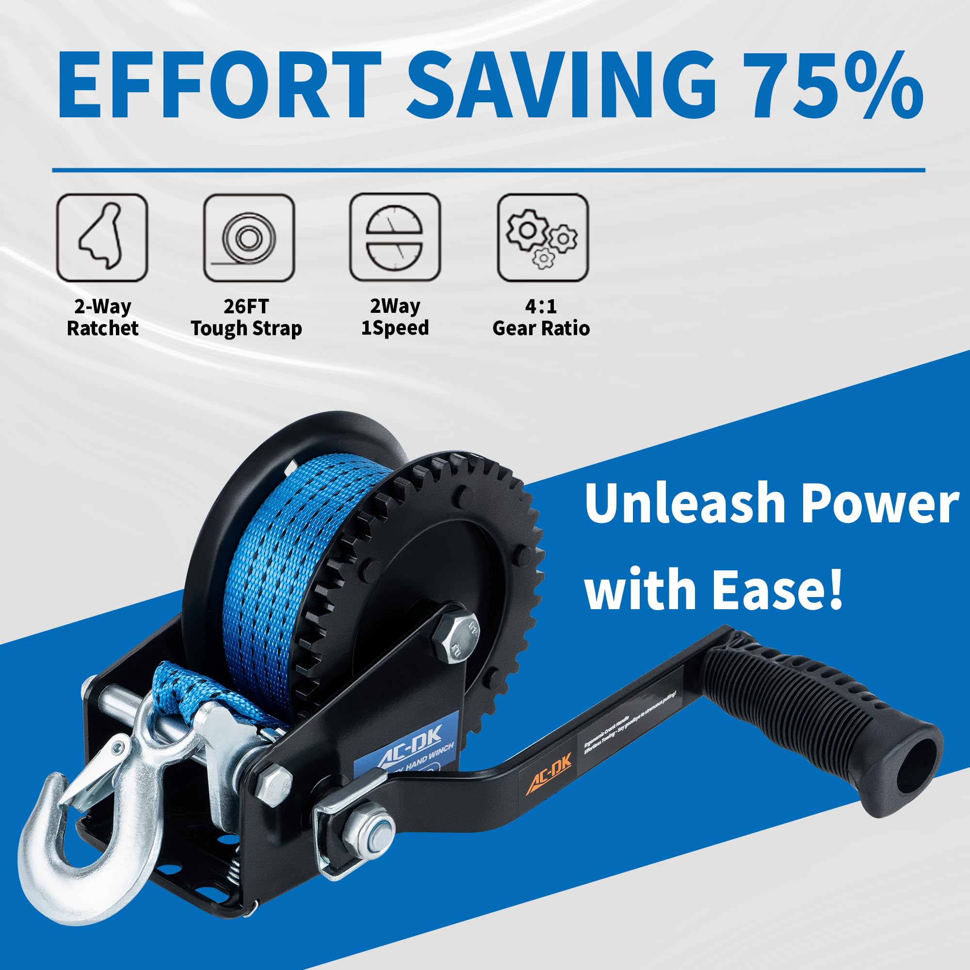 AC-DK correa azul de 26 ft mostrando textura resistente y durabilidad